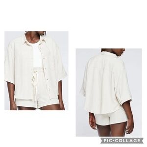 GENTLE FAWN Women’s Ivory BYRON Top In Linen One Pocket Boxy Button Sleeve Sz L